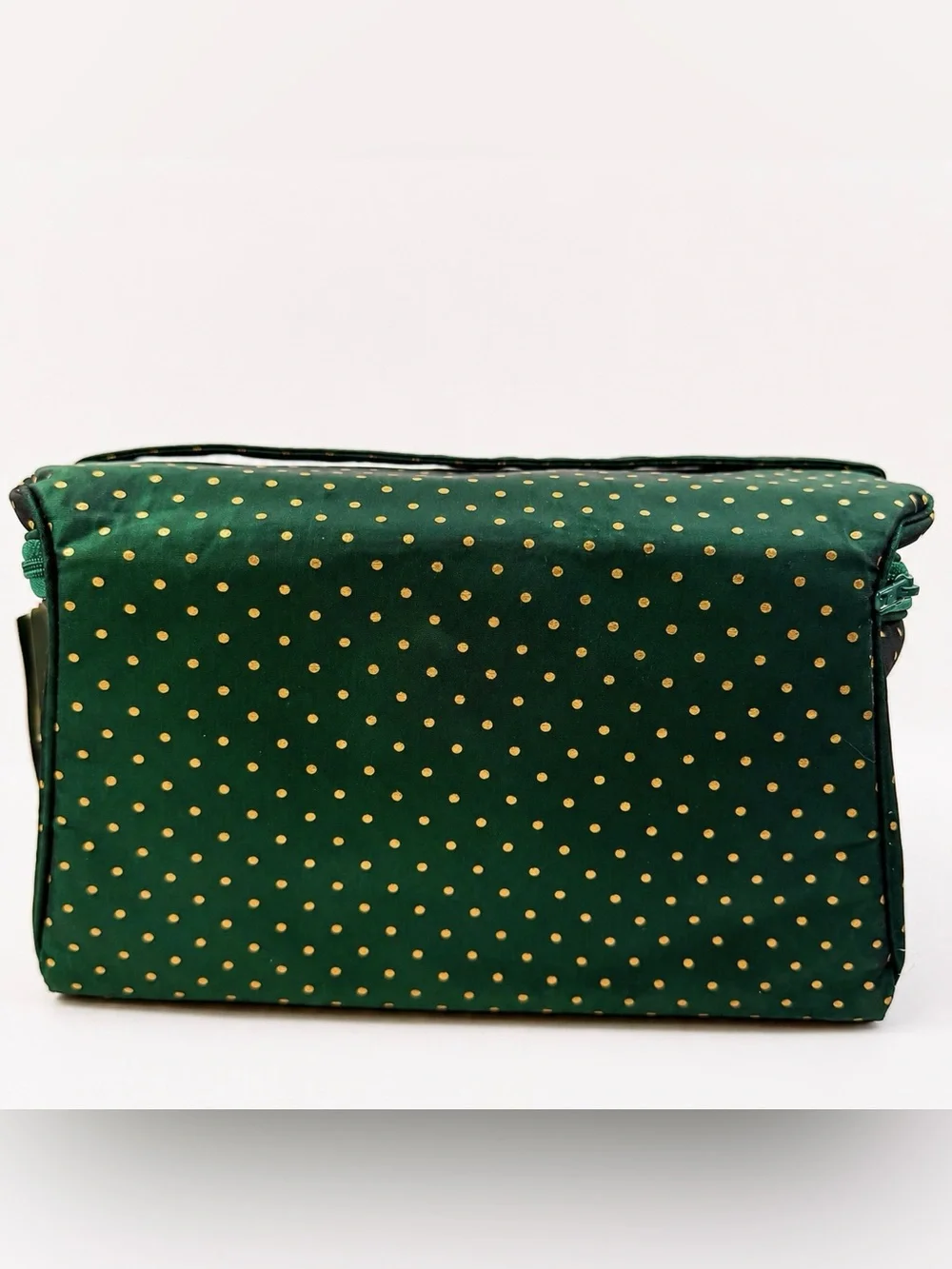 Vintage Dior Cosmetic Bag Set Green Gold Polka Dot NOS - Picture 6 of 16